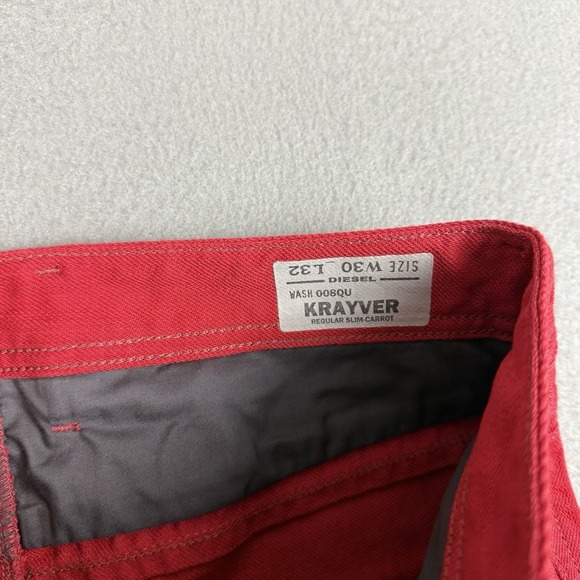 Diesel Krayver Jeans Mens W30 L32 Red Regular Slim Carrot Zip Stretch - Picture 5 of 13